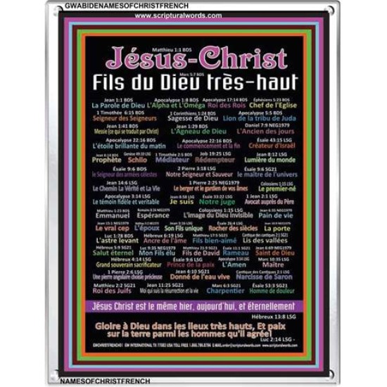 NAMES OF JESUS CHRIST WITH BIBLE VERSES IN FRENCH LANGUAGE {Noms de Jésus Christ} Frame Art Prints  (GWABIDE NAMESOFCHRISTFRENCH)   