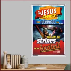WITH HIS STRIPES   Bible Verses Wall Art Acrylic Glass Frame   (GWAMAZEMENT3634)   "24X32"