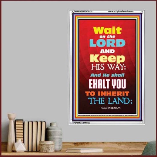 WAIT ON THE LORD   Bible Verses Wall Art Acrylic Glass Frame   (GWAMAZEMENT6535)   