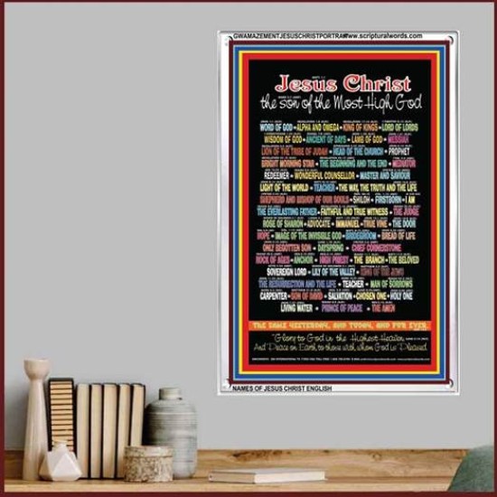 NAMES OF JESUS CHRIST WITH BIBLE VERSES    Religious Art Acrylic Glass Frame   (GWAMAZEMENTJESUSCHRISTPORTRAIT)   