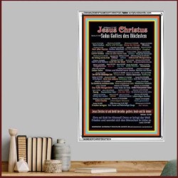 NAMES OF JESUS CHRIST WITH BIBLE VERSES IN GERMAN LANGUAGE {Namen Jesu Christi}   Acrylic Glass Frame  (GWAMAZEMENTNAMESOFCHRISTDEUTSCH)   "24X32"