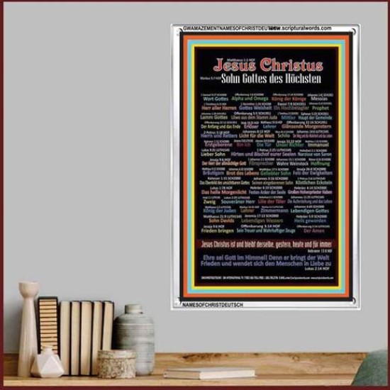 NAMES OF JESUS CHRIST WITH BIBLE VERSES IN GERMAN LANGUAGE {Namen Jesu Christi}   Acrylic Glass Frame  (GWAMAZEMENTNAMESOFCHRISTDEUTSCH)   