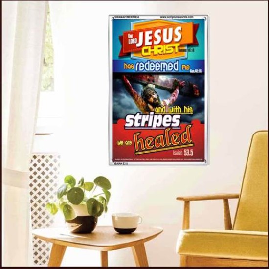 WITH HIS STRIPES   Bible Verses Wall Art Acrylic Glass Frame   (GWAMAZEMENT3634)   