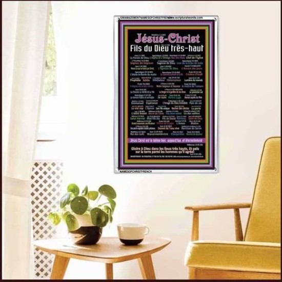 NAMES OF JESUS CHRIST WITH BIBLE VERSES IN FRENCH LANGUAGE {Noms de Jésus Christ} Frame Art  (GWAMAZEMENTNAMESOFCHRISTFRENCH)   