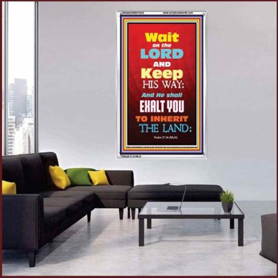 WAIT ON THE LORD   Bible Verses Wall Art Acrylic Glass Frame   (GWAMAZEMENT6535)   