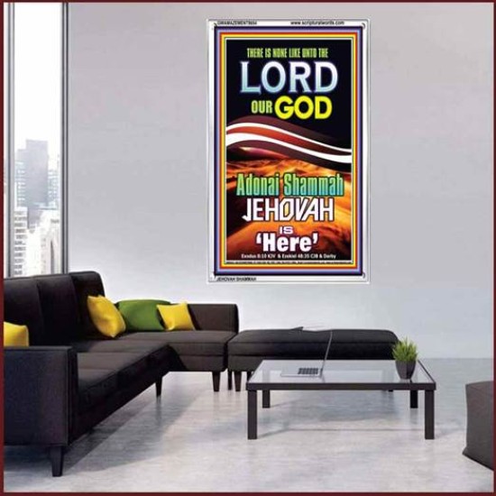 ADONAI JEHOVAH SHAMMAH GOD IS HERE   Framed Hallway Wall Decoration   (GWAMAZEMENT8654)   