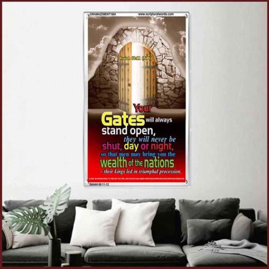 YOUR GATES WILL ALWAYS STAND OPEN   Large Frame Scripture Wall Art   (GWAMAZEMENT1684)   