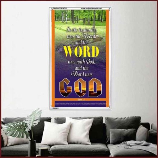 THE WORD WAS GOD   Inspirational Wall Art Wooden Frame   (GWAMAZEMENT252)   