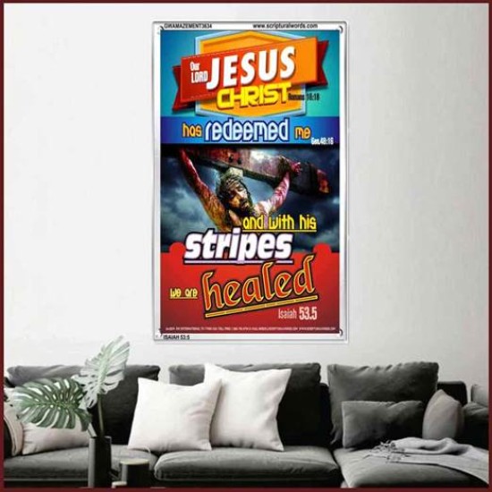 WITH HIS STRIPES   Bible Verses Wall Art Acrylic Glass Frame   (GWAMAZEMENT3634)   