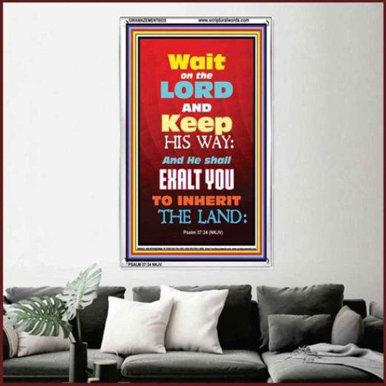 WAIT ON THE LORD   Bible Verses Wall Art Acrylic Glass Frame   (GWAMAZEMENT6535)   