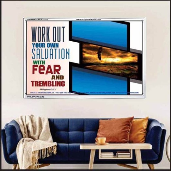 WORK OUT YOUR SALVATION   Biblical Art Acrylic Glass Frame   (GWAMAZEMENT5312)   