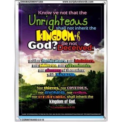 UNRIGHTEOUS SHALL NOT INHERIT THE KINGDOM   Large Framed Scripture Wall Art   (GWAMAZEMENT3204)   "24X32"