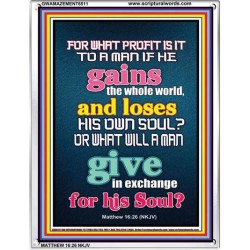 WHAT DOES IT PROFIT TO GAIN THE WHOLE WORLD   Bible Verses For the Kids Frame    (GWAMAZEMENT6511)   "24X32"