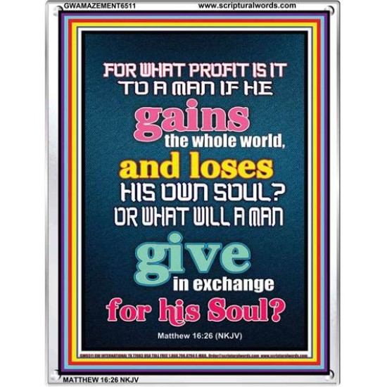 WHAT DOES IT PROFIT TO GAIN THE WHOLE WORLD   Bible Verses For the Kids Frame    (GWAMAZEMENT6511)   