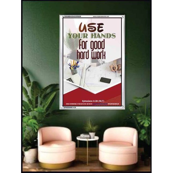 USE YOUR HANDS FOR GOOD HARD WORK   Bible Verse Wall Art Frame   (GWAMBASSADOR5059)   