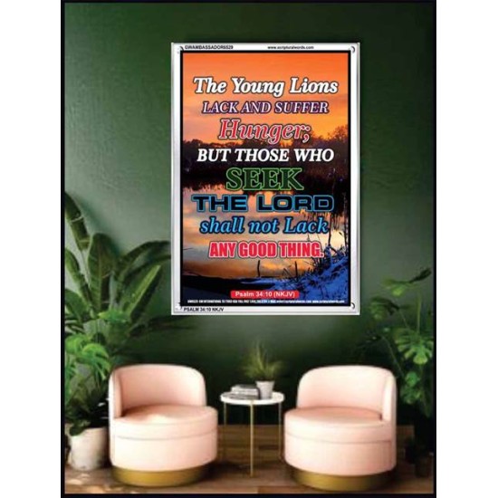 THE YOUNG LIONS LACK AND SUFFER   Acrylic Glass Frame Scripture Art   (GWAMBASSADOR6529)   