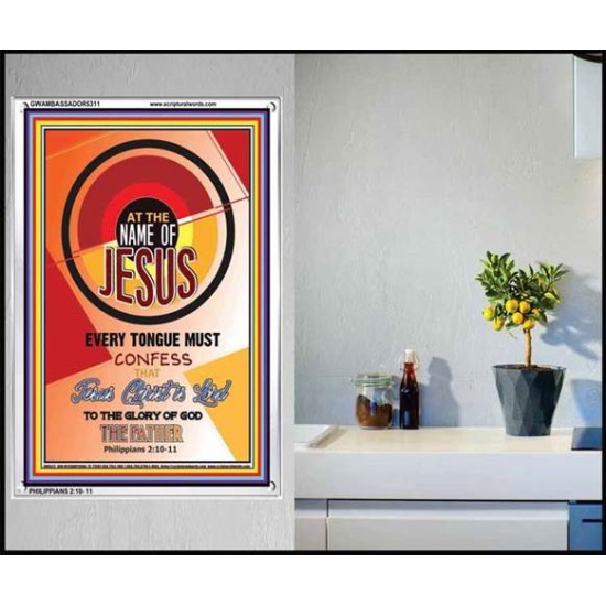 AT THE NAME OF JESUS   Framed Restroom Wall Decoration   (GWAMBASSADOR5311)   