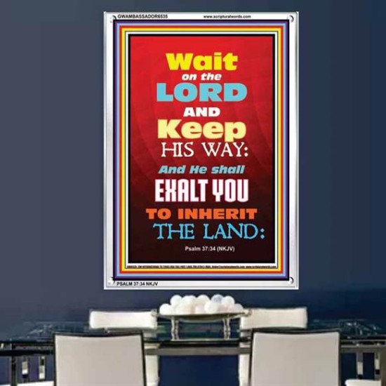 WAIT ON THE LORD   Bible Verses Wall Art Acrylic Glass Frame   (GWAMBASSADOR6535)   