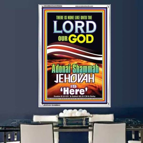 ADONAI JEHOVAH SHAMMAH GOD IS HERE   Framed Hallway Wall Decoration   (GWAMBASSADOR8654)   
