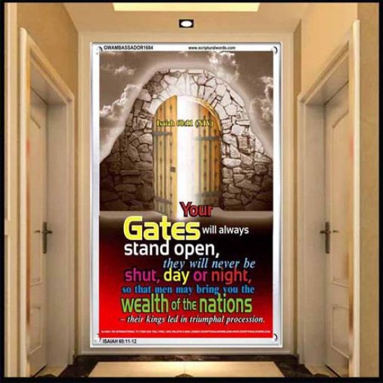 YOUR GATES WILL ALWAYS STAND OPEN   Large Frame Scripture Wall Art   (GWAMBASSADOR1684)   