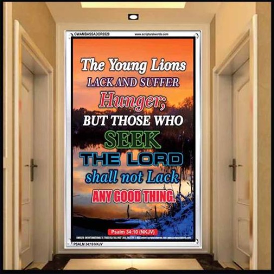 THE YOUNG LIONS LACK AND SUFFER   Acrylic Glass Frame Scripture Art   (GWAMBASSADOR6529)   