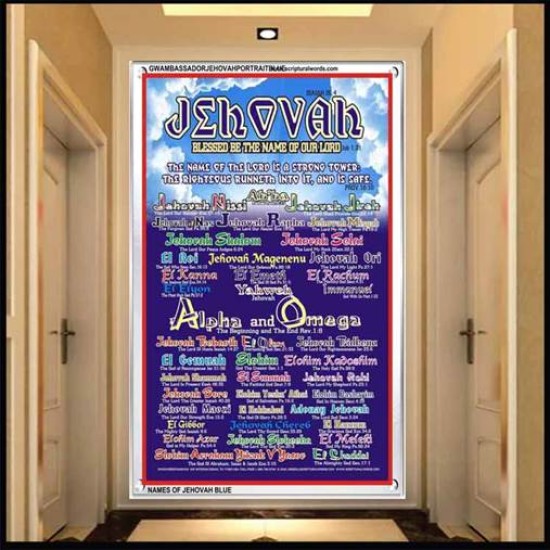 JEHOVAH   Bible Verses Wall Art Acrylic Glass Frame   (GWAMBASSADORJEHOVAHPORTRAITBLUE)   