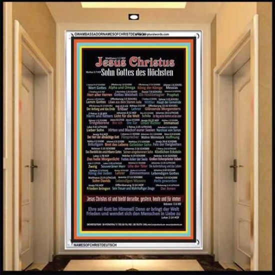 NAMES OF JESUS CHRIST WITH BIBLE VERSES IN GERMAN LANGUAGE {Namen Jesu Christi}   Acrylic Glass Frame   (GWAMBASSADORNAMESOFCHRISTDEUTSCH)   