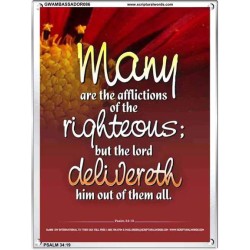 THE RIGHTEOUS IS DELIVERED BY THE LORD   Frame Bible Verse   (GWAMBASSADOR086)   