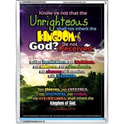 UNRIGHTEOUS SHALL NOT INHERIT THE KINGDOM   Large Framed Scripture Wall Art   (GWAMBASSADOR3204)   "32X48"