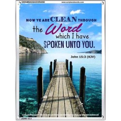 YE ARE CLEAN THROUGH THE WORD   Contemporary Christian poster   (GWAMBASSADOR4050)   