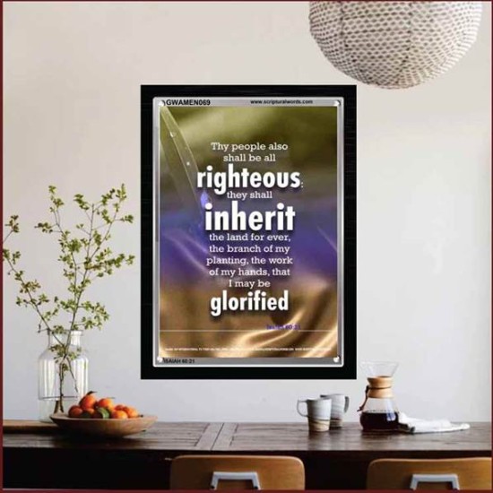 THE RIGHTEOUS SHALL INHERIT THE LAND   Scripture Wooden Frame   (GWAMEN069)   