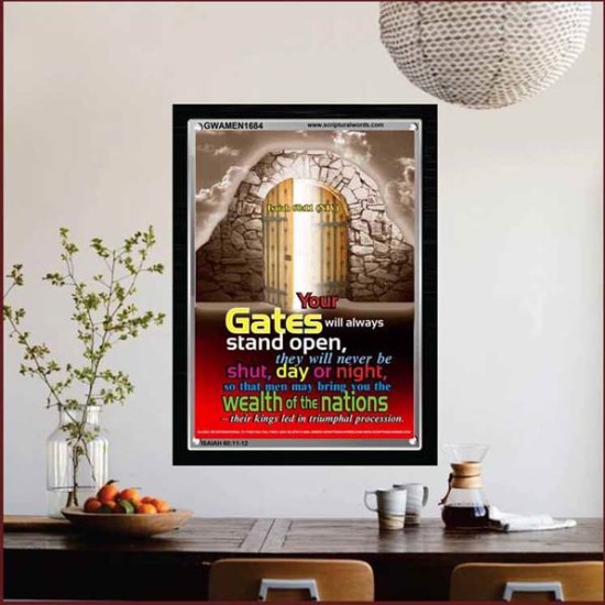 YOUR GATES WILL ALWAYS STAND OPEN   Large Frame Scripture Wall Art   (GWAMEN1684)   