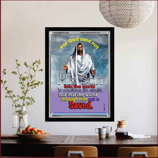 THE WORLD THROUGH HIM MIGHT BE SAVED   Bible Verse Frame Online   (GWAMEN3195)   