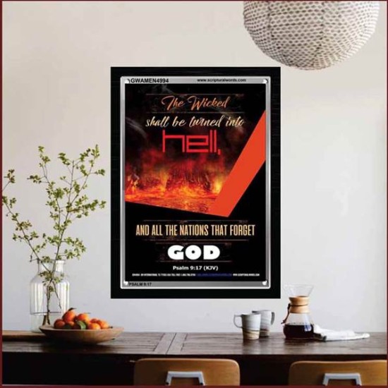 THE WICKED SHALL BE TURNED INTO HELL   Large Frame Scripture Wall Art   (GWAMEN4994)   