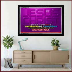 WHOSOEVER BELIEVETH ON HIM SHALL NOT BE ASHAMED   Custom Frame Inspiration Bible Verse   (GWAMEN3706)   "33X25"