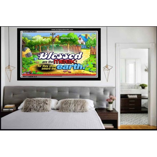 BLESSED ARE THE MEEK   Large Framed Scripture Wall Art   (GWAMEN3591)   