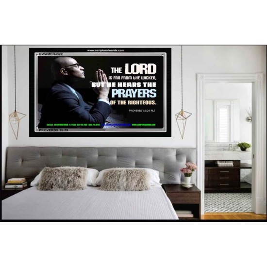HE HEARS THE PRAYER OF THE RIGHTEOUS   Bible Verse Framed for Home Online   (GWAMEN4322)   
