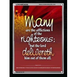THE RIGHTEOUS IS DELIVERED BY THE LORD   Frame Bible Verse   (GWAMEN086)   