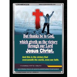 VICTORY THROUGH OUR LORD JESUS CHRIST   Encouraging Bible Verses Framed   (GWAMEN3238)   "25X33"