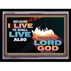 BECAUSE I LIVE YE SHALL ALSO LIVE   Religious Art Acrylic Glass Frame   (GWAMEN9494)   