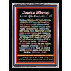 NAMES OF JESUS CHRIST WITH BIBLE VERSES   Religious Art Acrylic Glass Frame   (GWAMENJESUSCHRISTPORTRAIT)   "25X33"