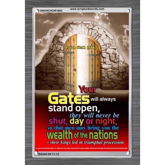YOUR GATES WILL ALWAYS STAND OPEN   Large Frame Scripture Wall Art   (GWANCHOR1684)   