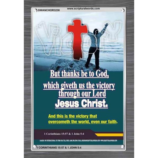 VICTORY THROUGH OUR LORD JESUS CHRIST   Encouraging Bible Verses Framed   (GWANCHOR3238)   