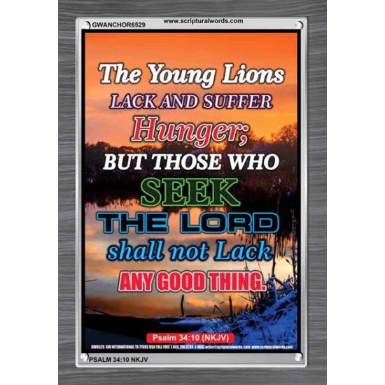 THE YOUNG LIONS LACK AND SUFFER   Acrylic Glass Frame Scripture Art   (GWANCHOR6529)   