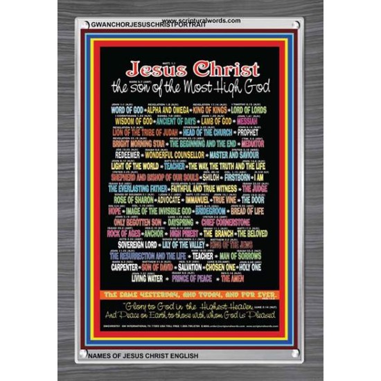 NAMES OF JESUS CHRIST WITH BIBLE VERSES    Religious Art Acrylic Glass Frame   (GWANCHORJESUSCHRISTPORTRAIT)   