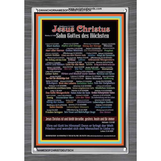 NAMES OF JESUS CHRIST WITH BIBLE VERSES IN GERMAN LANGUAGE {Namen Jesu Christi}   Acrylic Glass Frame   (GWANCHORNAMESOFCHRISTDEUTSCH)   
