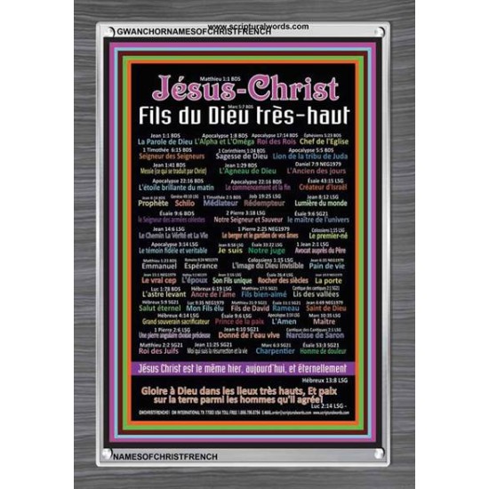 NAMES OF JESUS CHRIST WITH BIBLE VERSES IN FRENCH LANGUAGE  {Noms de Jésus Christ} Frame Art  (GWANCHORNAMESOFCHRISTFRENCH)   