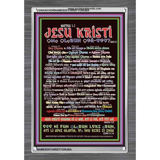 NAMES OF JESUS CHRIST WITH BIBLE VERSES IN YORUBA LANGUAGE {Oruko Jesu Kristi}   Frame Wall Art   (GWANCHORNAMESOFCHRISTYORUBA)   