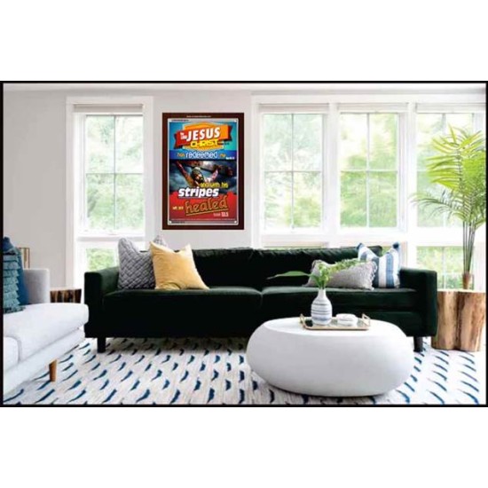 WITH HIS STRIPES   Bible Verses Wall Art Acrylic Glass Frame   (GWARISE3634)   