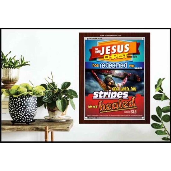 WITH HIS STRIPES   Bible Verses Wall Art Acrylic Glass Frame   (GWARISE3634)   